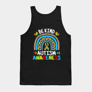 Be Kind Autism Awareness Month Blue Rainbow Leopard Autistic Tank Top